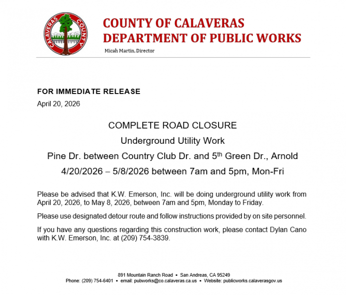 Underground Utility Work Closes Pine Drive