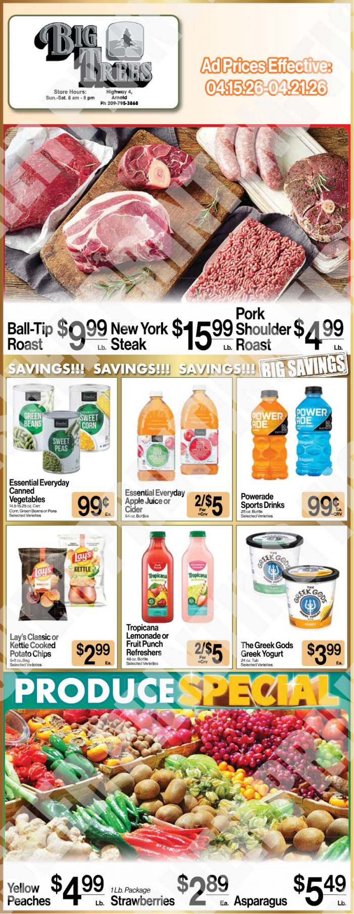 Big Trees Market Weekly Ad with Grocery, Produce, Meat & Deli Specials Through April 21st! Shop Local & Save!