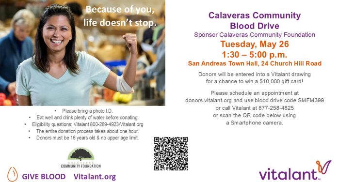 The Next Community Foundation Blood Drive is May 26