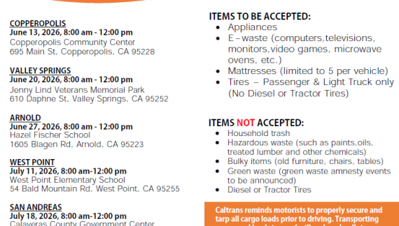 Caltrans District 10, Clean California & Calaveras County Holding Free Recycling Events