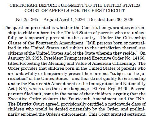 U.S. Supreme Court rules Birthright Citizenship Continues