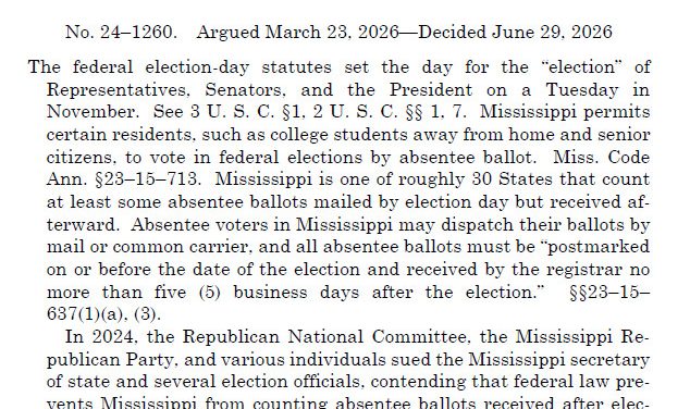 U.S. Supreme Court Rules Ballots Received After Election Day Can Count