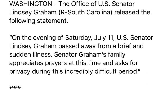 Senator Lindsey Graham Has Died