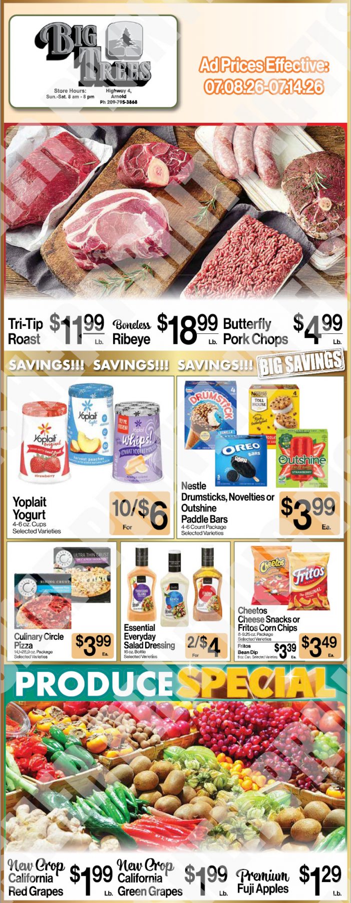 Big Trees Market Weekly Ad with Grocery, Produce, Meat & Deli Specials Through July 14th! Shop Local & Save!