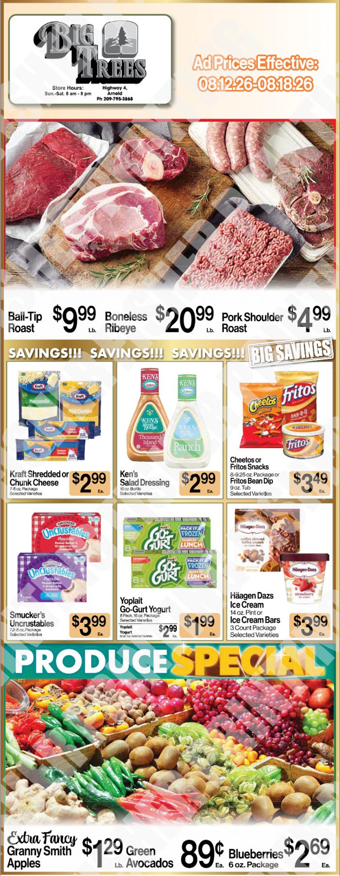 Big Trees Market Weekly Ad with Grocery, Produce, Meat & Deli Specials Through August 18th! Shop Local & Save!