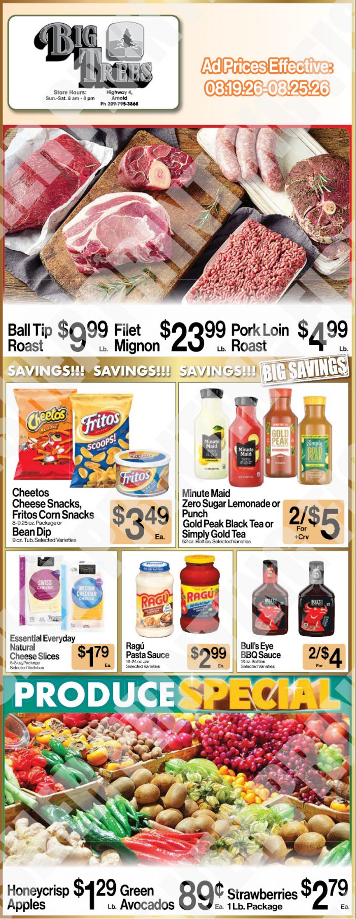Big Trees Market Weekly Ad with Grocery, Produce, Meat & Deli Specials Through August 25th! Shop Local & Save!