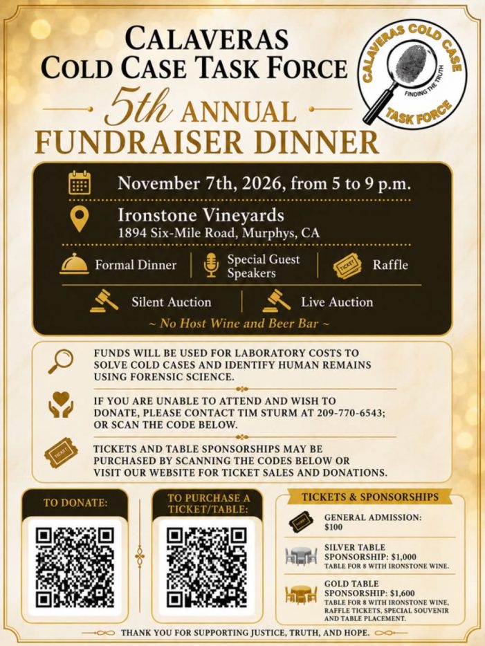 Calaveras County Cold Case Task Force 5th Annual Dinner Update SAVE THE DATE — November 7, 2026!