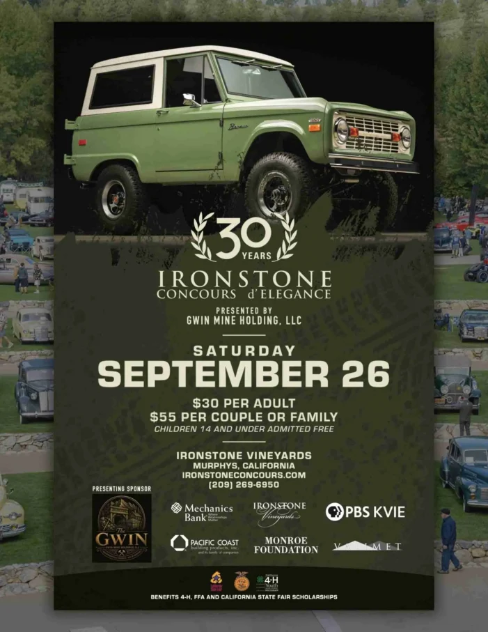The 30th Annual Ironstone Concours d’Elegance is September 25 – 26, 2026