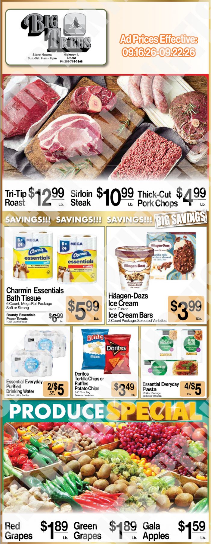 Big Trees Market Weekly Ad with Grocery, Produce, Meat & Deli Specials Through September 22nd! Shop Local & Save!